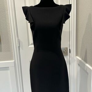 Kate Spade Black Midi Dress with Ruffle Sleeves